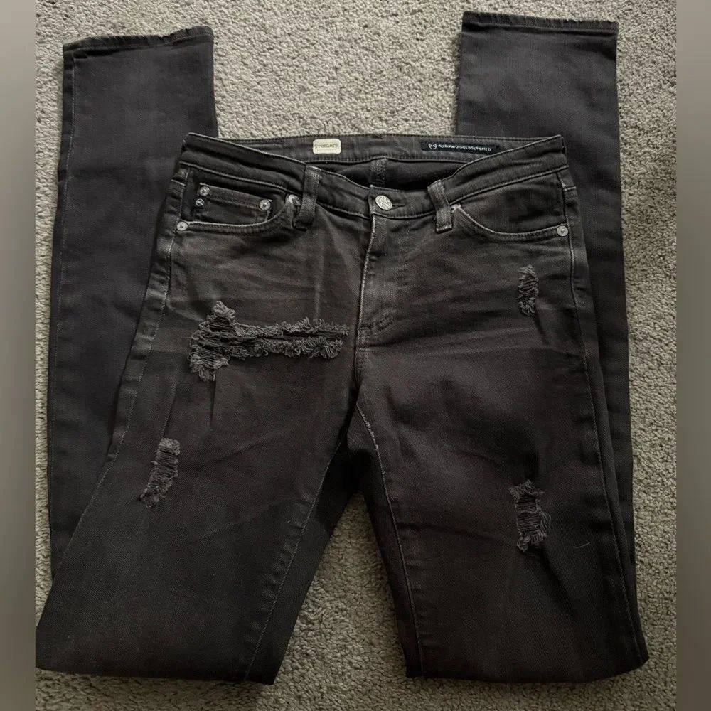 Ag Adriano Goldschmid Premium Skinny Jeans Distressed Black Size 26 T